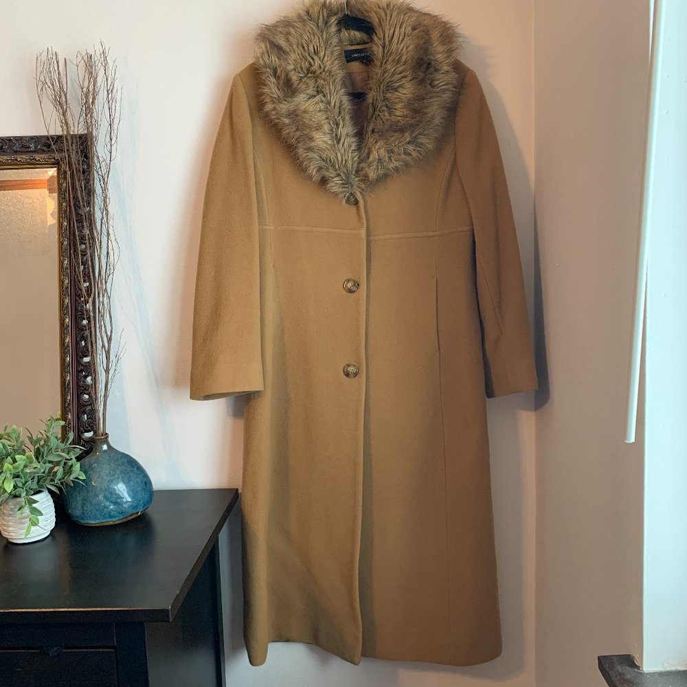 Jones New York Long Wool Jacket with Faux Fur Collar